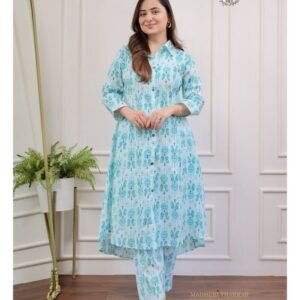 Fancy Wear Sky Blue Lilan Cotton Co ord Set