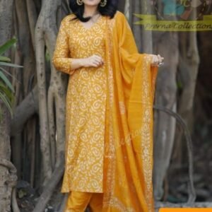Fancy Wear Yellow Pure Cotton Kurti Pant Set