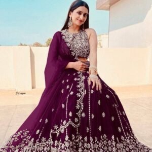 Fancy Wine Georgette With Design Work Lehenga Choli