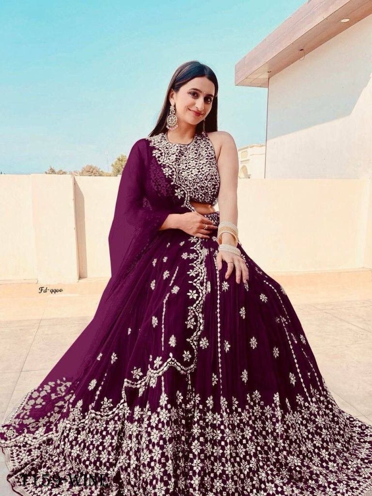 fancy wine georgeet with desig 1719915862 Fancy Wine Georgette With Design Work Lehenga Choli