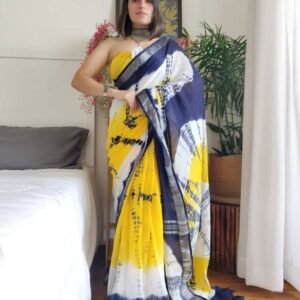 Fancy Yellow Shibori Saree With Blouse