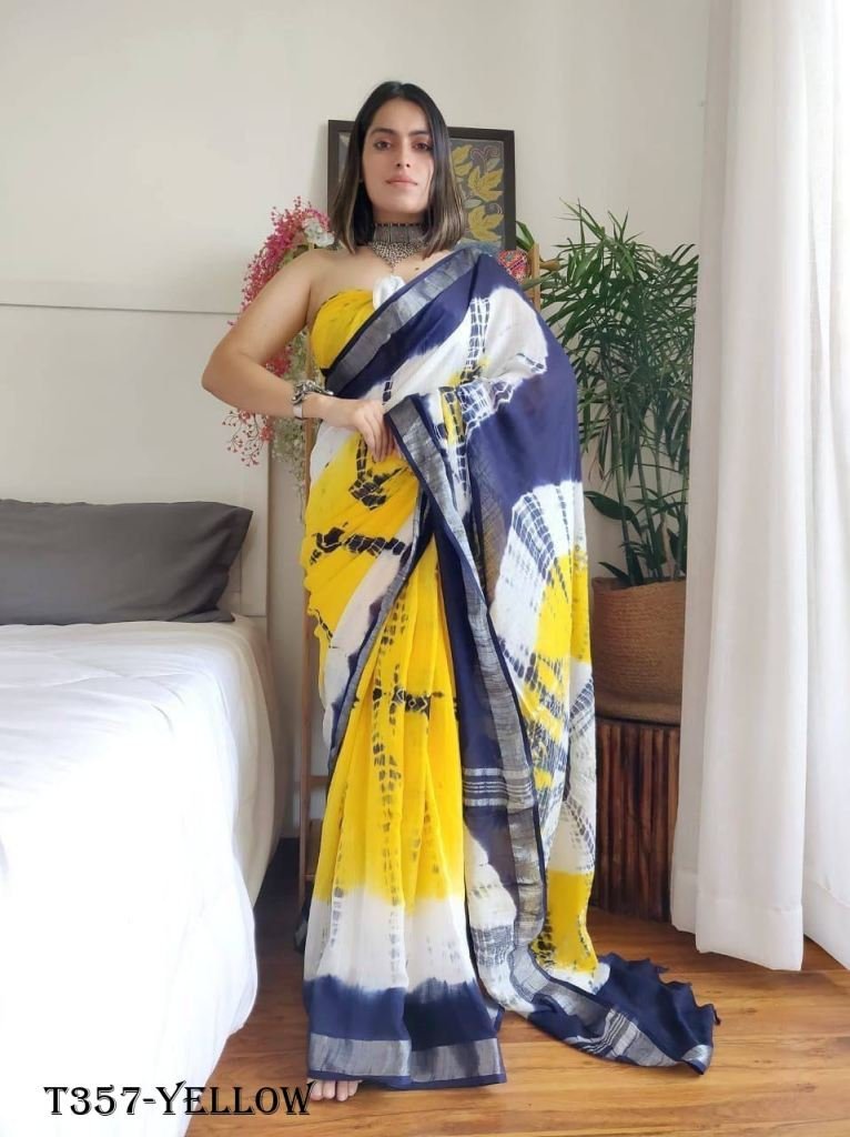 fancy yellow shibori saree wit 1725012233 Fancy Yellow Shibori Saree With Blouse