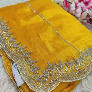 Fancy Yellow Zimmy Choo Handwork Saree