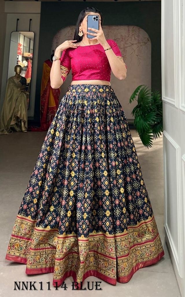 fashionable blue lehenga 1716877805 Fashionable Dola Silk Foil Print Blue Lehenga Choli