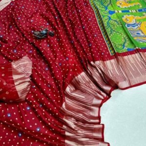 Fashionable Chiffon Jari Border Red Saree