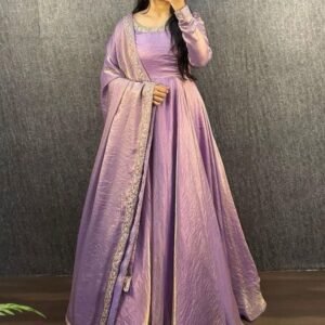 Fashionable Fendy Silk Embroidered Gown With Umbrella Flair