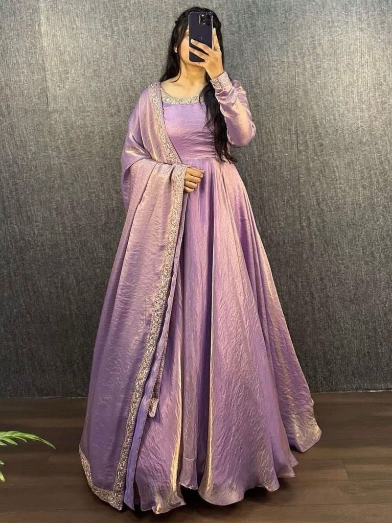 fashionable fendy silk embroid 1747116710 Fashionable Fendy Silk Embroidered Gown With Umbrella Flair