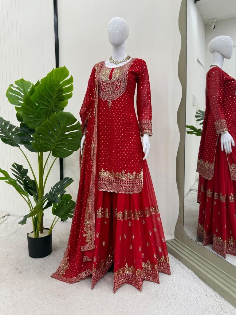 fashionable georgette red suit 1751894338 Fashionable Georgette Red Suit