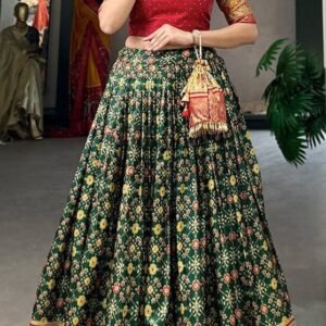Fashionable Foil Print Green lehenga Choli