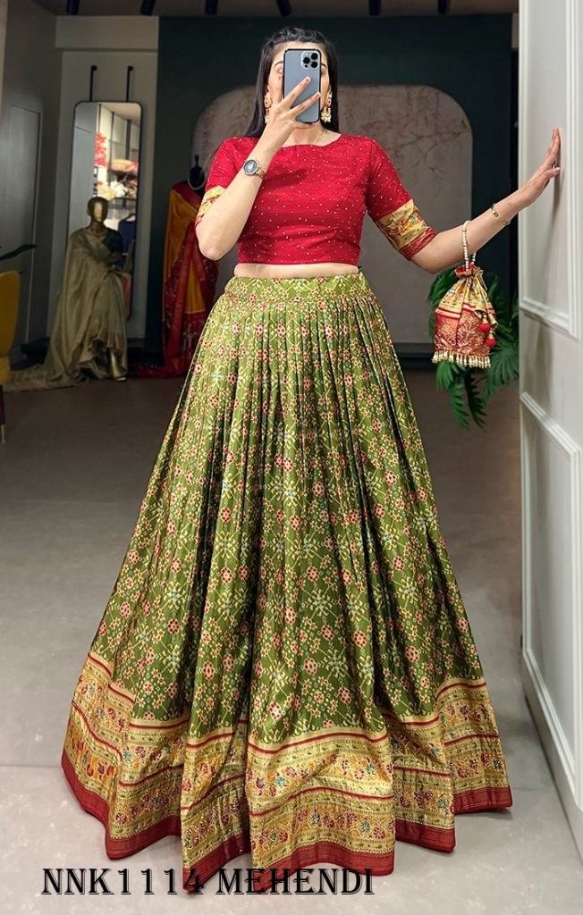 fashionable mehendi lehenga 1716878101 Fashionable Dola Silk Foil Print Mehendi Lehenga Choli