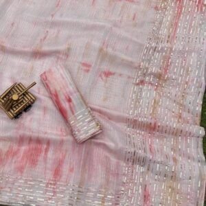 Fashionable Soft Organza Peach Zari Weaving Saree
