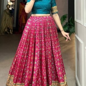 Fashionable Dola Silk Foil Print Pink Lehenga Choli