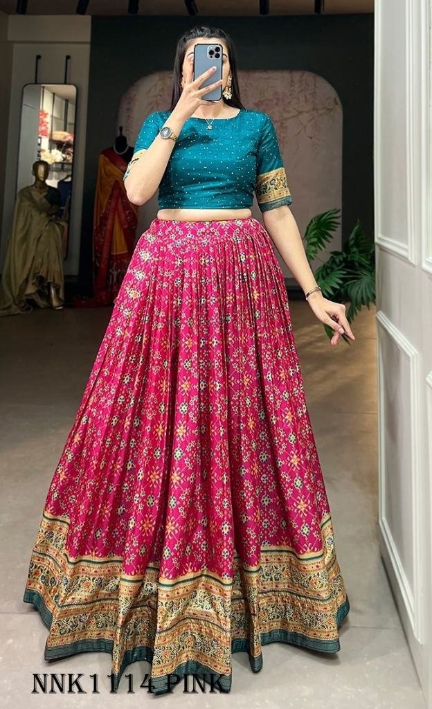 fashionable pink lehenga 1716877671 Fashionable Dola Silk Foil Print Pink Lehenga Choli