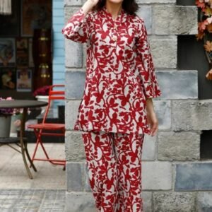 Fashionable Printed Red Co Ord Set