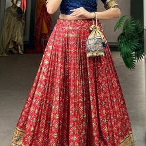Fashionable Dola Silk Foil Print Red Lehenga Choli