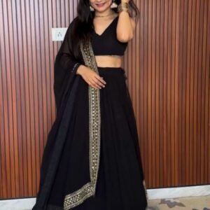 Faux Georgette Black Sequence Work Lehenga Choli
