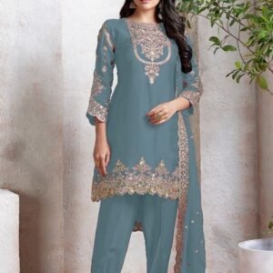 Faux Georgette Designer Embroidered SemiStitch Suit