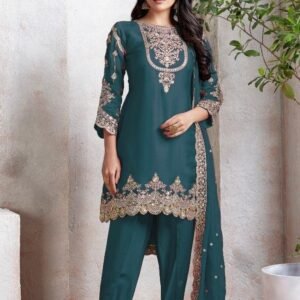 Faux Georgette Embroidery Work Semi Stitch Suit