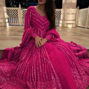 Faux Georgette Pink Indo Western Style Lehenga