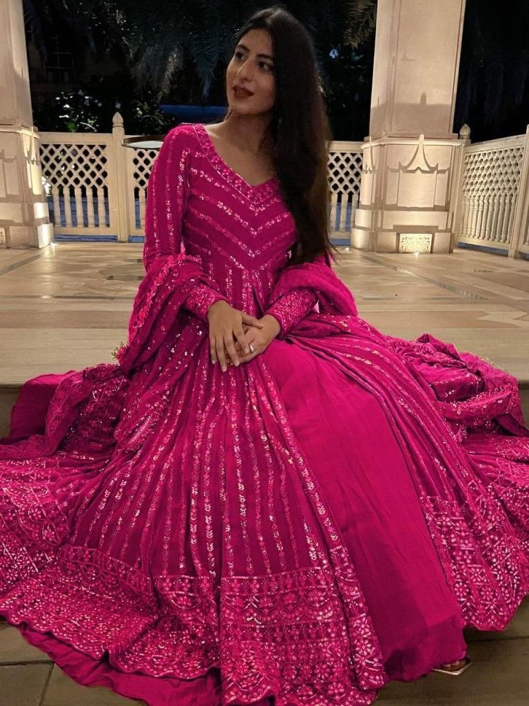 faux georgette pink indo weste 1736164518 Faux Georgette Pink Indo Western Style Lehenga