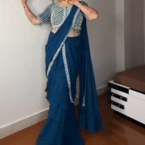 Faux Georgette Rama Colour Ready To Wear Saree