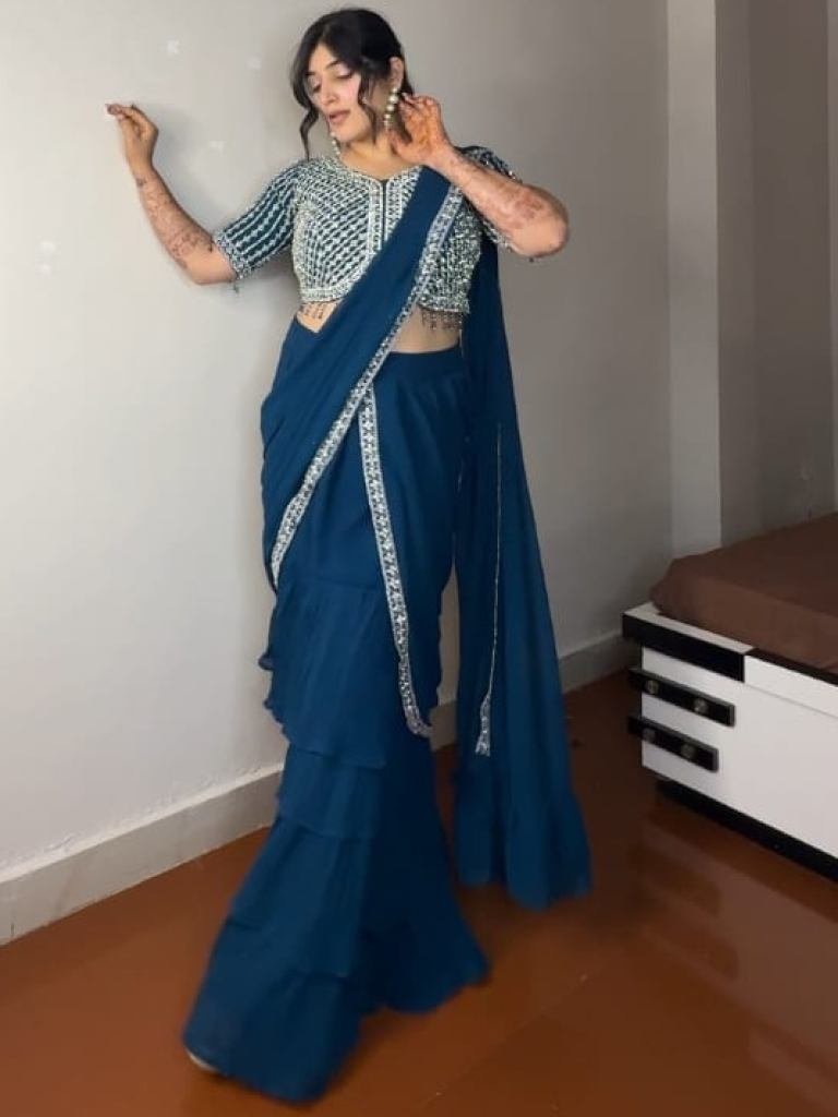 faux georgette rama colour rea 1737801449 Faux Georgette Rama Colour Ready To Wear Saree