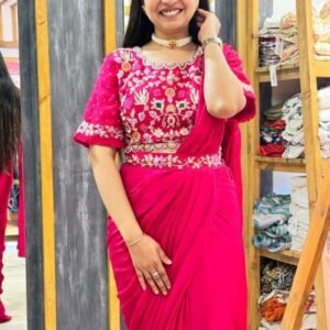 Faux Georgette Ready To Wear Saree With Full Stitched Blouse