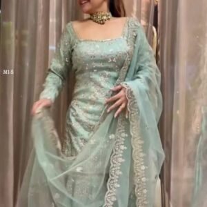 Faux Georgette Sea Green Sequence Work Sharara Suit