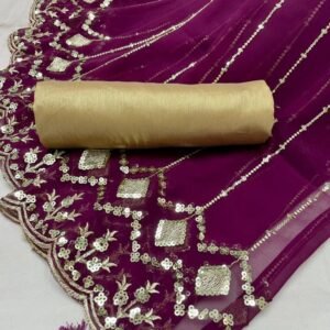 Fancy Heavy Georgette Purple Saree