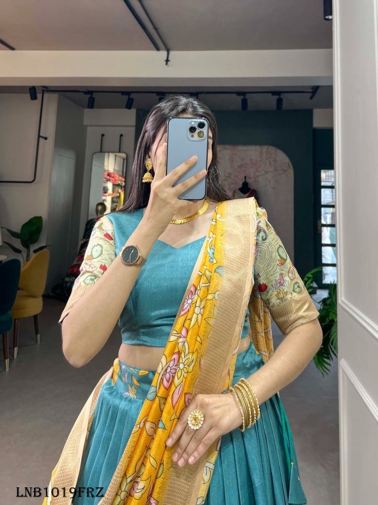 ferozi kalamkari printed dola 1717232697 Ferozi Kalamkari Printed Dola Silk Lehenga Choli