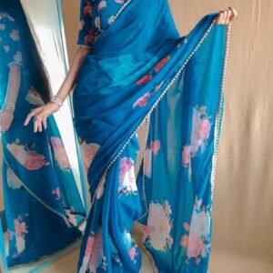 Ferozi Party Wear And Pearl Lace Border Georgette Saree