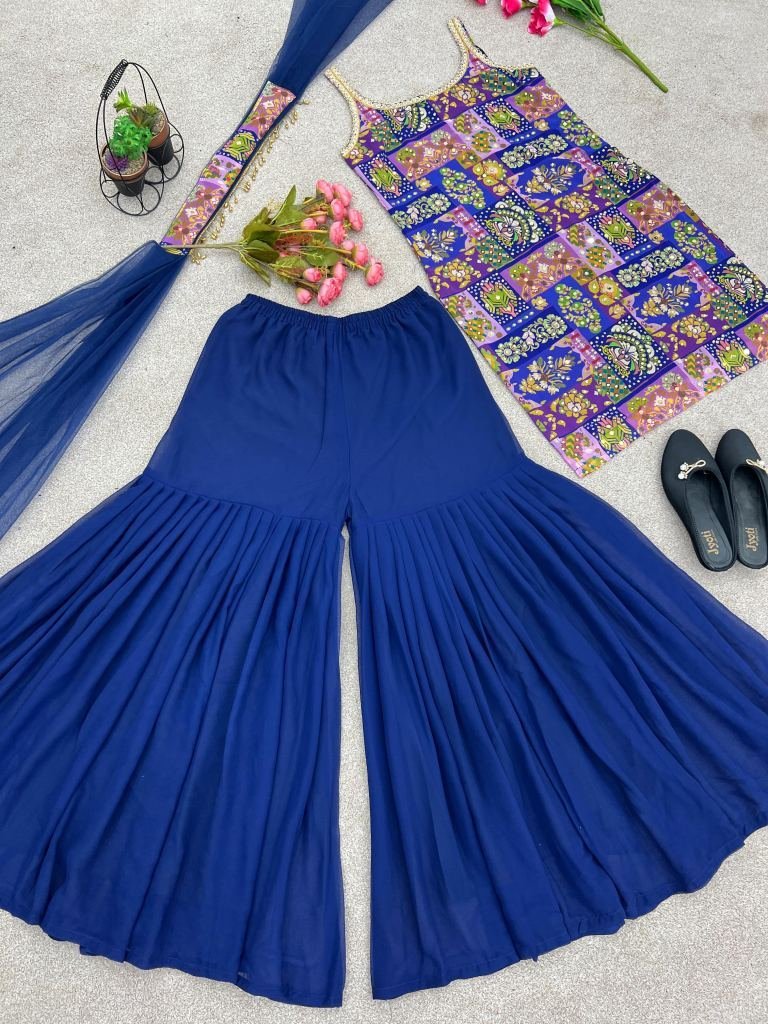 festival special heavy faux ge 1727350858 Festival Special Heavy Faux Georgette Royal Blue Sharara Suit