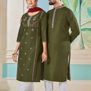 Festival Wear Embroidery Work Readymade Couple Combo Set