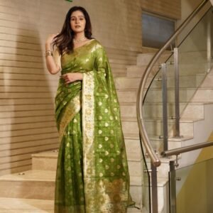 Festival Wear Floral Weaving Zari Organza Saree