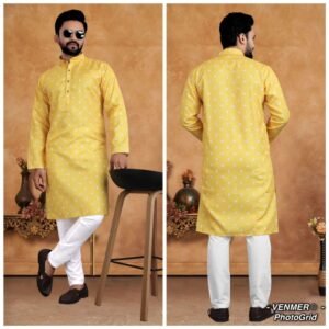 Festival Wear Mens Yellow Cotton Kurta Pyjama