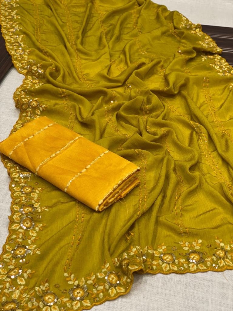 festival wear multi work chino 1729943118 Festival Wear Multi Work Chinon Saree With Beautiful Blouse