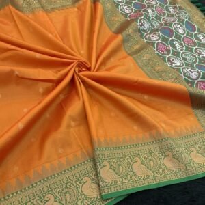 Festival Wear Orange Gold Zari Kanjivaram Patola Sarees For Women