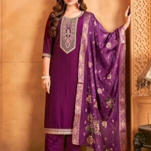 Festival Wear Women Wine Heavy Embroidery Work Vichitra Silk Kurtis Pair