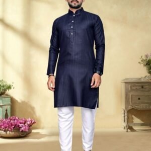 Festivals Special Cotton Fabric Blue Kurta With Pajama