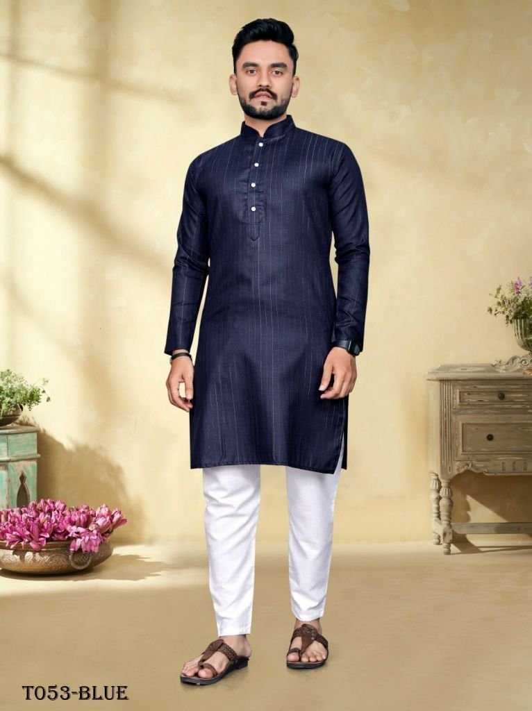 festivals special cotton fabri 1718181695 Festivals Special Cotton Fabric Blue Kurta With Pajama