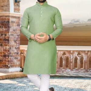 New Collection Cotton Fabric Sea Green Kurta With Pajama Set