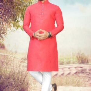Mens Cotton Peach Kurta Pajama Set