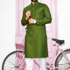 Green Cotton Mens Kurta With Pajama Set