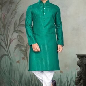 Cotton Fabric Rama Green Kurta With Pajama