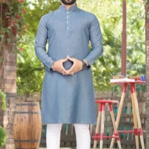 Mens Grey Cotton Kurta With Pajama Set