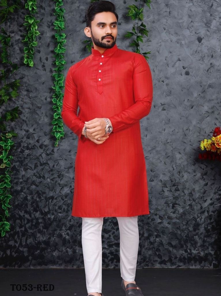 festivals special cotton fabri 1718183640 Fancy Cotton Red Mens Kurta With Pajama Set