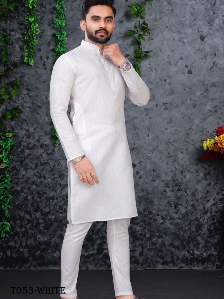 festivals special cotton fabri 1718183735 New Arrival Cotton White Kurta Pajama Set For Men
