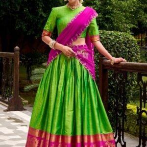 Festive Fashion Wear Perot Green South Indian Lehenga Saree