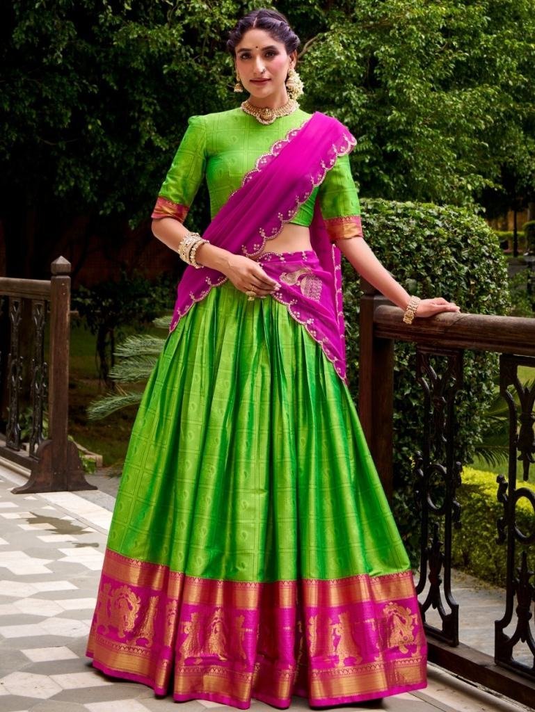 festive fashion wear perot gre 1759487765 Festive Fashion Wear Perot Green South Indian Lehenga Saree
