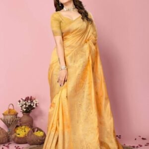 Festive Soft Dola Silk Yellow Color Saree with Detailed Embroidery